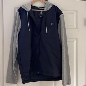 Volcom Men’s XL Black light weight jacket with gray hoodie and sleeves